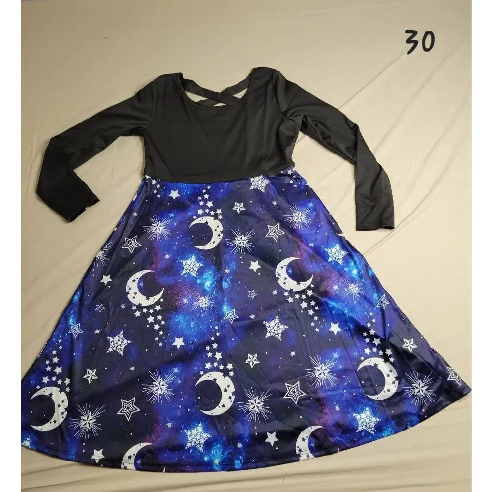 stars moon dress stretch black blue large nwt - Picture 1 of 9